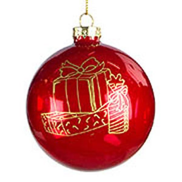 Χριστουγεννιάτικη Γυάλινη Μπάλα Κόκκινη, με Χρυσά Δωράκια (10cm)